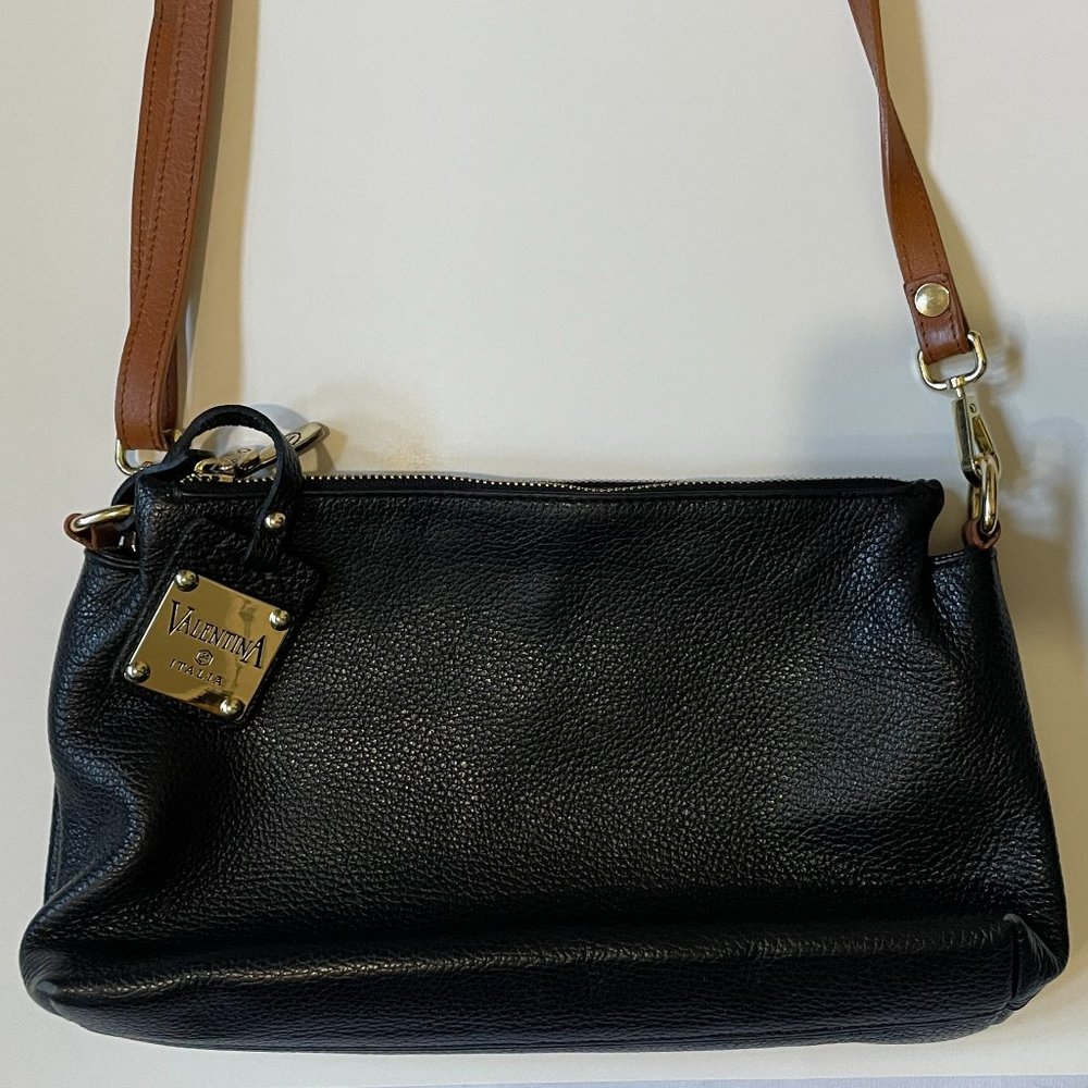 Valentina Pebble Black & Brown Italian Leather Crossbody Purse